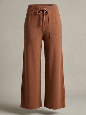 NWT Lounge Pants Khaki Size Small Elastic Tie Waist & Pockets Wide Leg